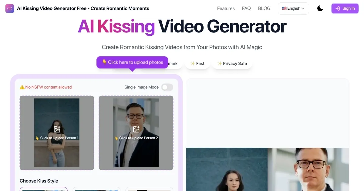 AI Kissing Video Generator - screenshot