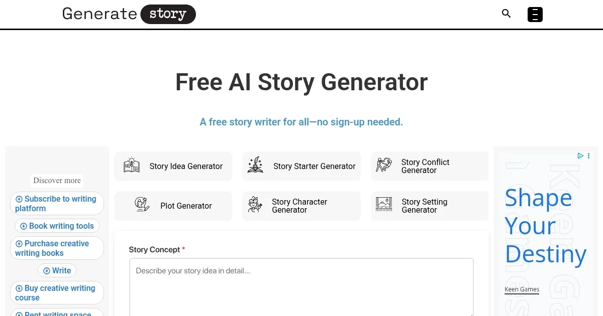 Generate story - screenshot