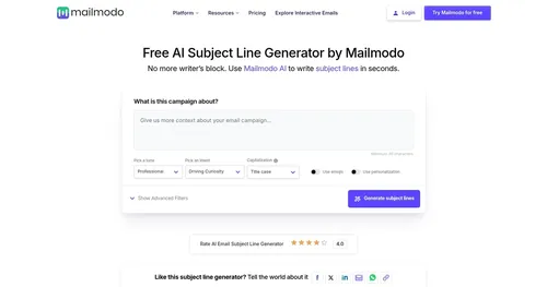 Mailmodo AI Subject Line Generator