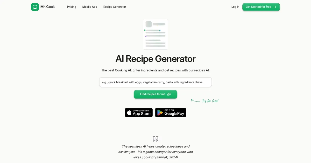 Mr. Cook AI Recipe Generator - screenshot