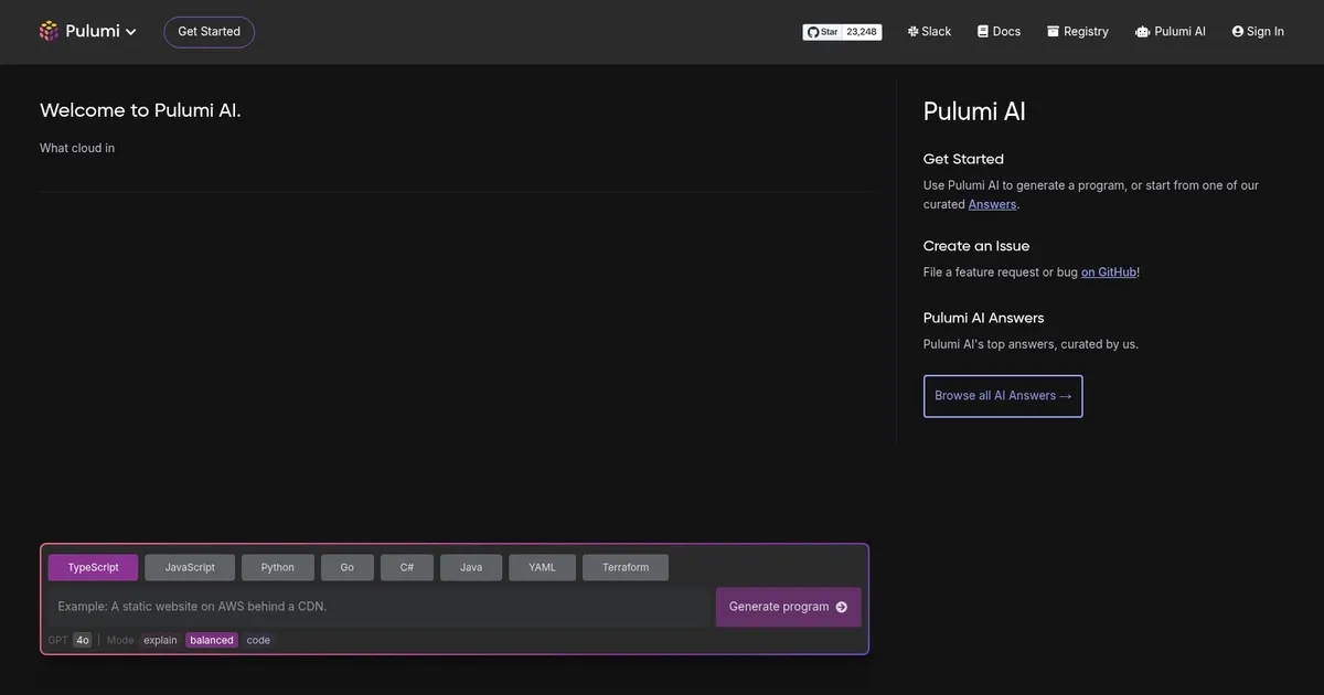 Pulumi AI - screenshot