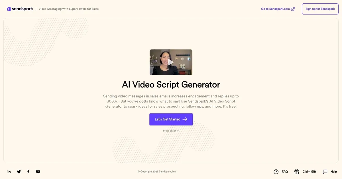 Sendspark AI Video Script Generator - screenshot
