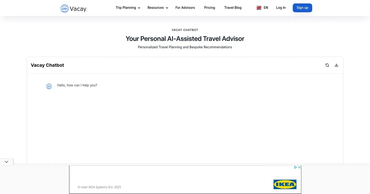 Vacay Chatbot - screenshot