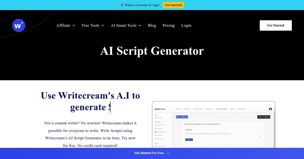 Writecream AI Script Generator - screenshot